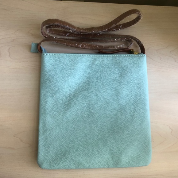 New Joy Mangano Powder Blue Leather Crossbody Bag - Picture 3 of 4